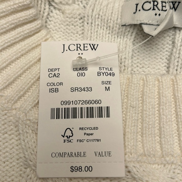 J Crew Factory Striped Cable Sweater Ivory & Blue 100% Cotton Size M. NWT - Picture 11 of 11